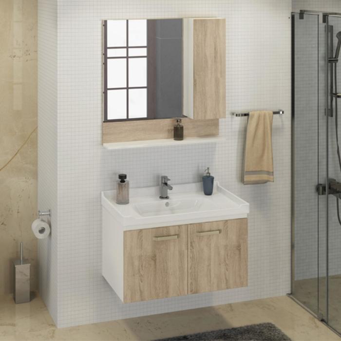 Комплект: тумба Comforty «Рига-80», цвет дуб сонома, раковина Comforty 9335-80 - Фото 1