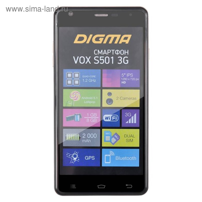 Смартфон Digma VOX S501 3G 8Gb + Navitel 2Sim зеленый - Фото 1