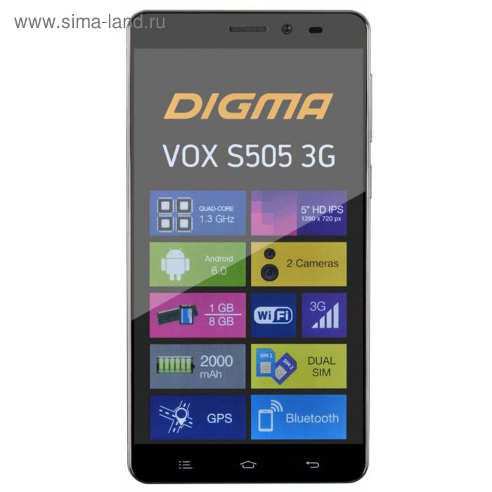 Смартфон Digma VOX S505 3G 8Gb+ Navitel 2Sim черный - Фото 1