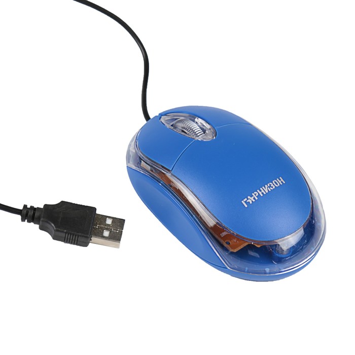 Мышь "Гарнизон" GM-100B, проводная, оптическая, 1000 dpi, USB, чип- Х, 1,15 м, синяя