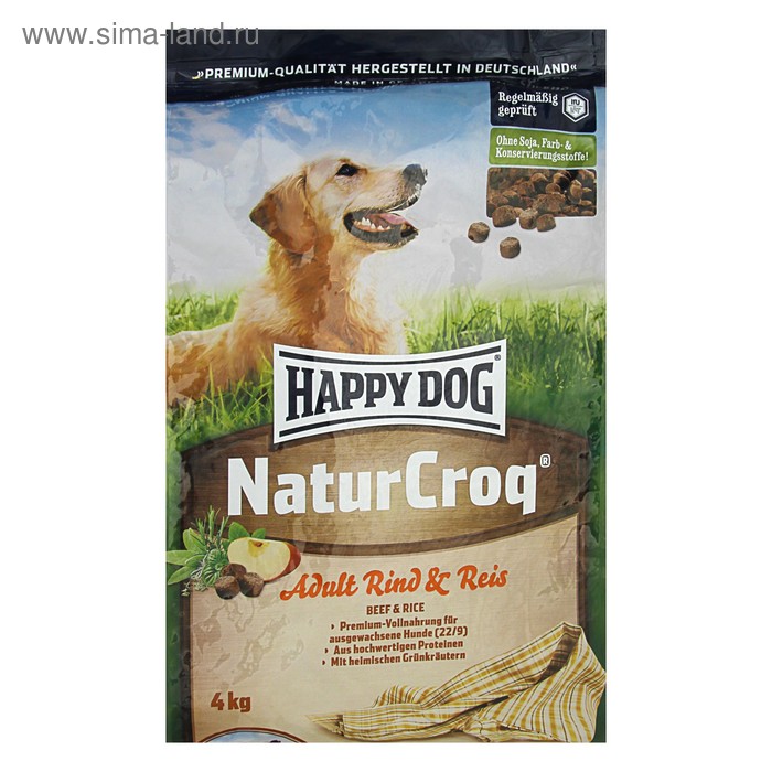 Сухой корм Happy Dog Naturcroq для собак, говядина/рис, 4 кг - Фото 1