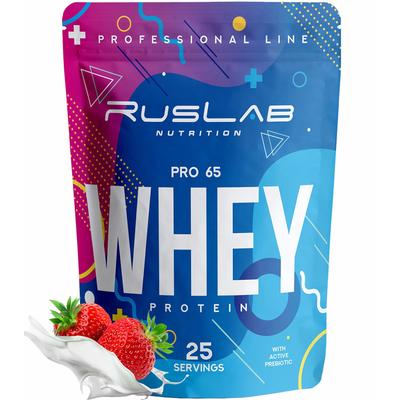 Протеин RusLabNutrition PRO 65 WHEY Клубника со сливками, спортивное питание, 800 г