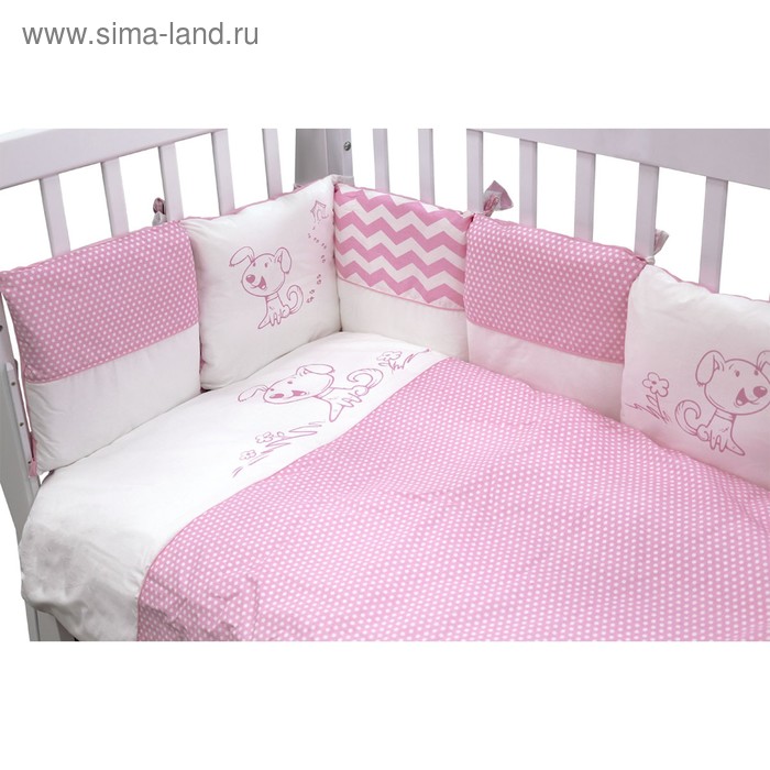 Борт в кроватку «Гав-Гав»: подушки 30 х 30 см, цвет розовый - Фото 1
