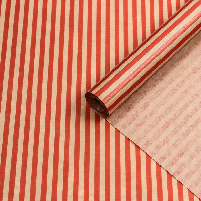 Бумага упаковочная крафт "Полоски красные", 0,5 х 10 м, 70 г/м² /м2 - Фото 1