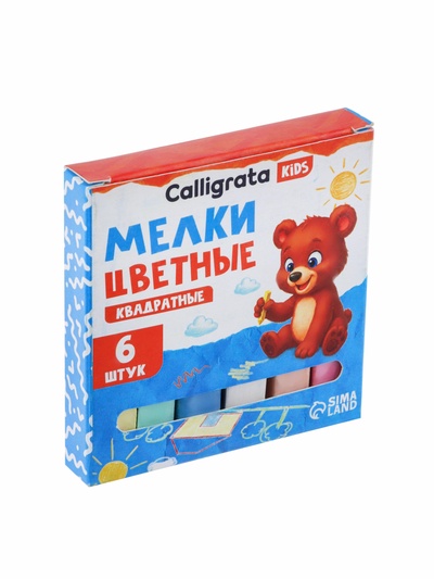 Мелки цветные Calligrata, в наборе 6 штук, квадратные, МИКС