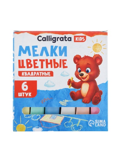 Мелки цветные Calligrata, в наборе 6 штук, квадратные, МИКС