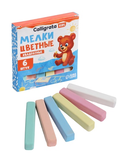 Мелки цветные Calligrata, в наборе 6 штук, квадратные, МИКС