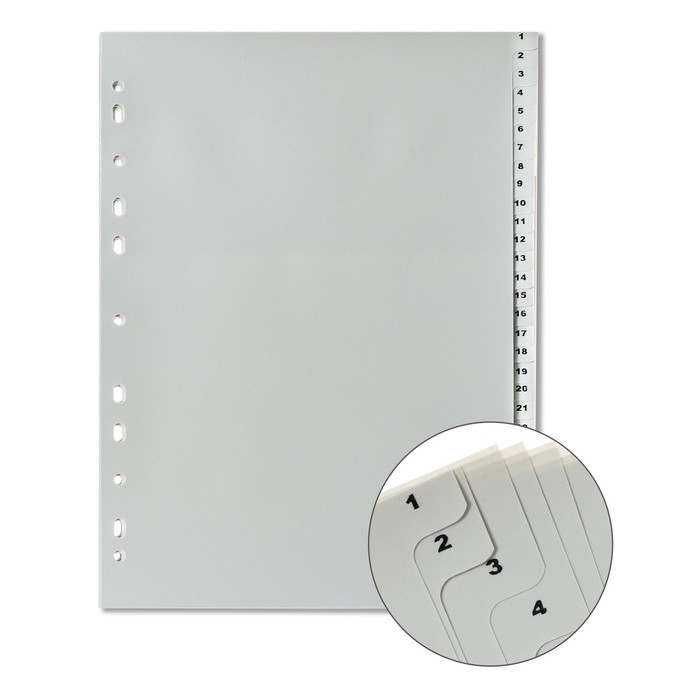 Набор разделителей листов А4 Office-2000, цифровой 1-31, серые, пластик 120 мкм - Фото 1