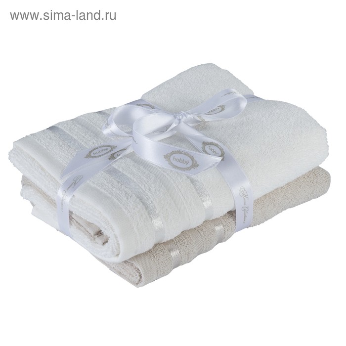 Комплект махровых полотенец Nisa, 50 х 90 см - 2 шт, бежевый / молочный - Фото 1