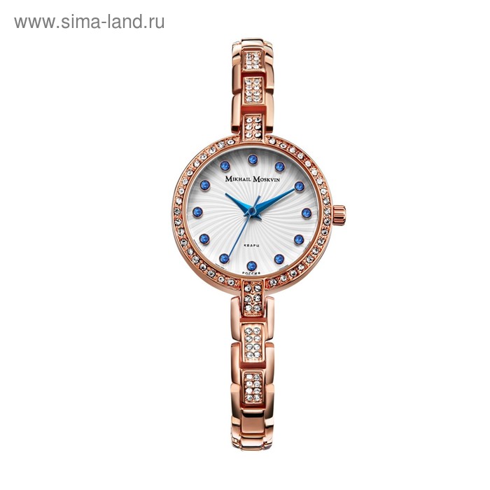 Часы наручные женские "Михаил Москвин", белый циферблат, золотистый браслет, 577-8-2 - Фото 1