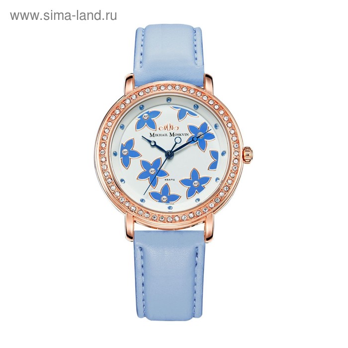 Часы наручные женские "Михаил Москвин", белый циферблат, голубой ремешок, 556-8-5-14 - Фото 1