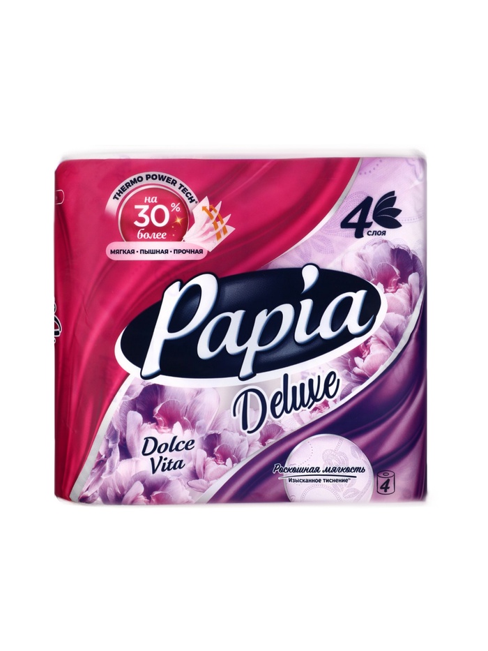 Туалетная бумага Papia Deluxe Dolce Vita, ароматная, 4 слоя, 4 рулона