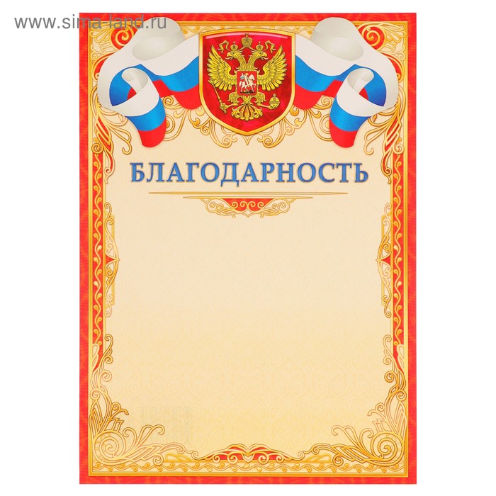 Благодарность "Универсальная" символика РФ, красная рамка, узоры - Фото 1