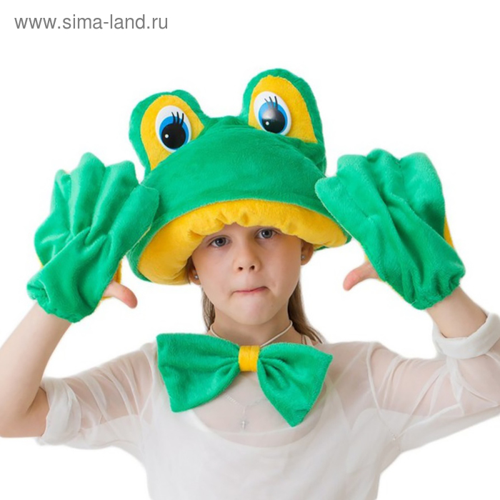 Карнавальный костюм "Лягушка-квакушка", меховая шапка, бабочка, перчатки, рост 122-134 см - Фото 1