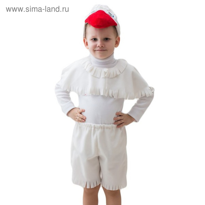 Карнавальный костюм "Гусь белый", мех, шапка, накидка, шорты, 3-5 лет рост 104-116 - Фото 1