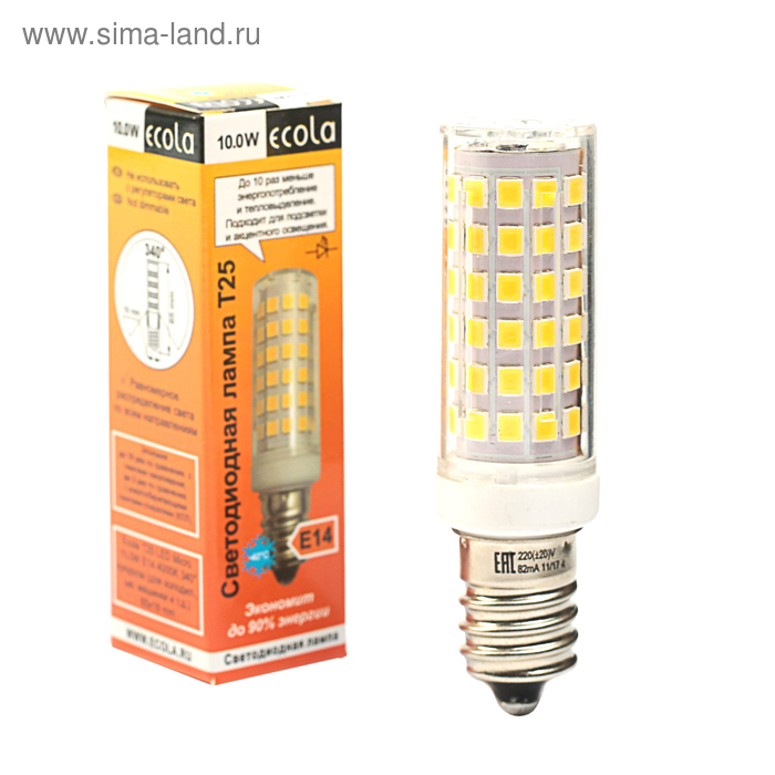 Лампа светодиодная Ecola, E14, T25, 10 Вт, 4000 K, 340°, для холодильников и швейных машин - Фото 1