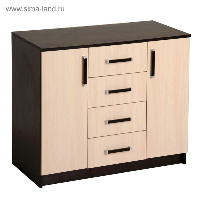Комод напольный для спальни «Аура», 4 ящика, 2 дверцы, 820×1000×440 мм, цвет венге/дуб молочный - Фото 1