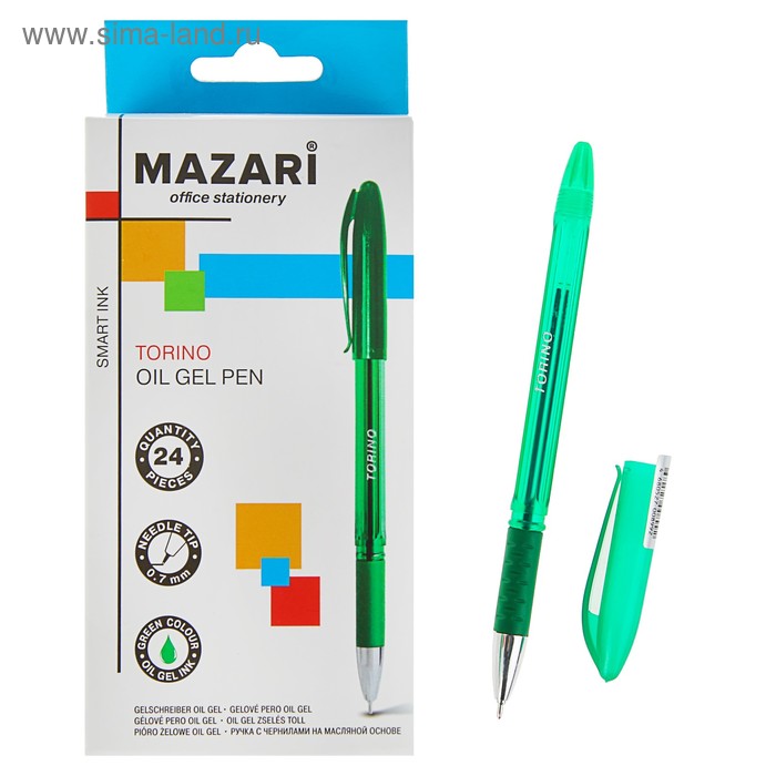 Ручка шариковая Mazari Torino, 0.7 мм, зелёная, резиновый упор, на масляной основе - Фото 1