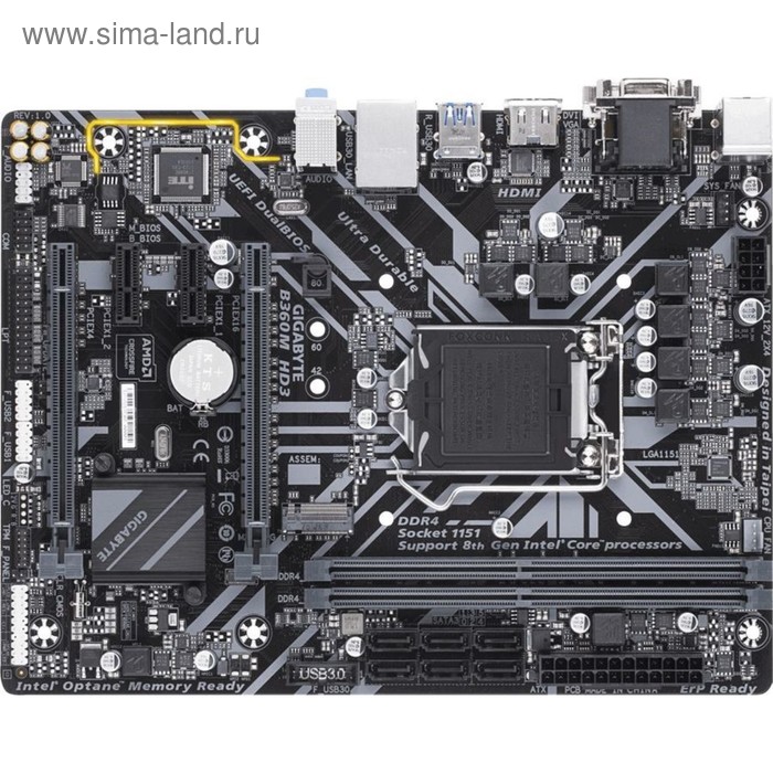 Материнская плата Gigabyte B360M HD3, Soc-1151v2, Intel B360, 2xDDR4, mATX, Ret - Фото 1