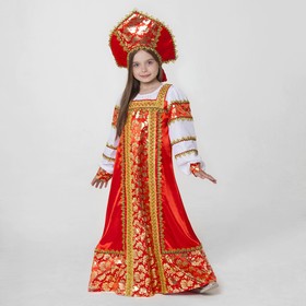 Русский народный костюм "Любавушка", платье-сарафан, кокошник, р-р 30, рост 110-116 см, цвет красный
