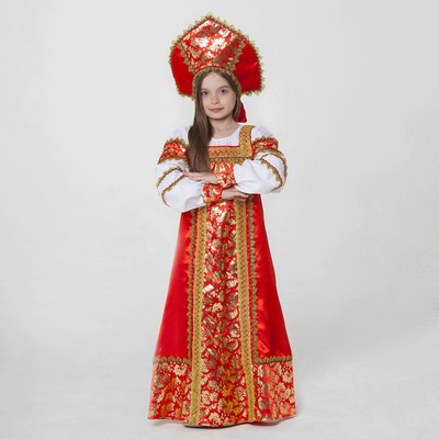 Русский народный костюм «Любавушка», платье-сарафан, кокошник, р-р 30, рост 110-116 см, красный
