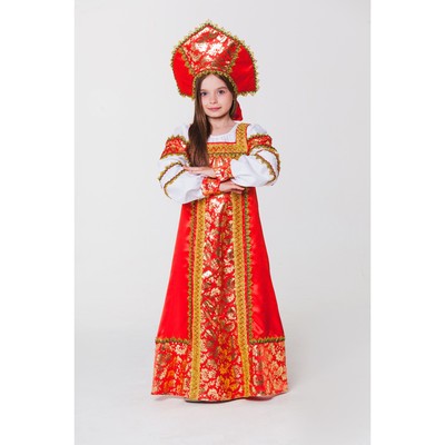 Русский народный костюм «Любавушка», платье-сарафан, кокошник, р-р 30, рост 110-116 см, красный