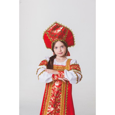 Русский народный костюм «Любавушка», платье-сарафан, кокошник, р-р 30, рост 110-116 см, красный