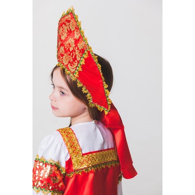 Русский народный костюм «Любавушка», платье-сарафан, кокошник, р-р 30, рост 110-116 см, красный