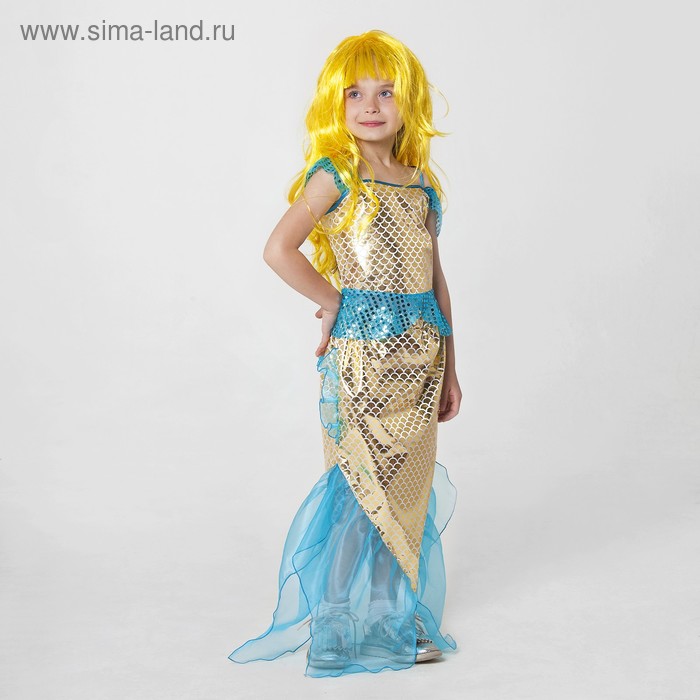 Карнавальный костюм "Золотая русалка", топ, юбка, парик, р-р 28, рост 98-104 см - Фото 1
