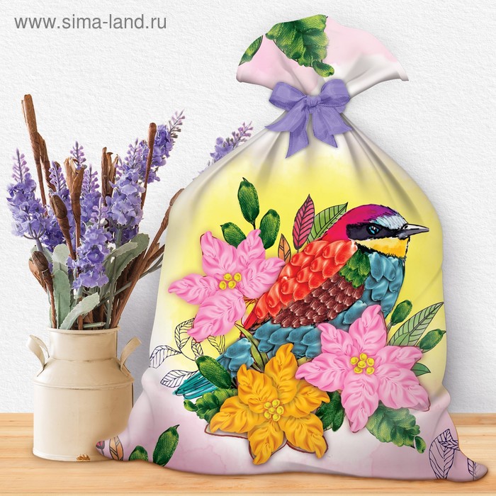 Вышивки лентами на мешочке "Птица", 35 х 25 см - Фото 1