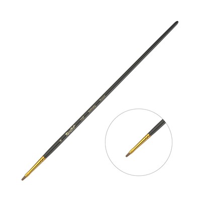 Кисть Колонок плоская Roubloff, укороченная вставка, серия 1127 № 4, ручка длинная чёрная матовая, жёлтая обойма