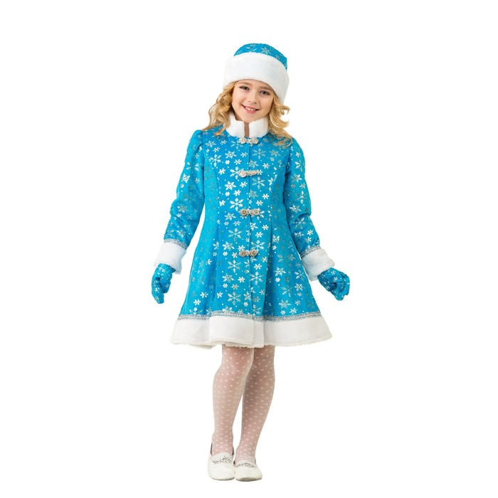 Карнавальный костюм «Снегурочка», плюш, пальто, шапка, рукавицы, р. 32, рост 128 см - фото 1968519