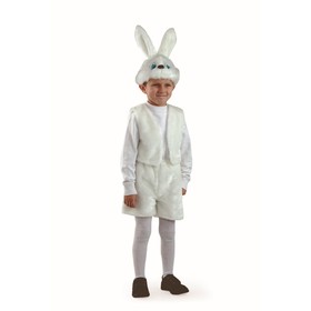 Карнавальный костюм «Заяц белый», мех, маска, жилет, шорты, р. 28, рост 110 см