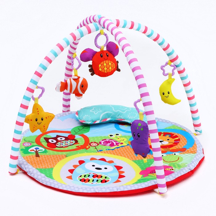 Развивающий коврик «Ежик на прогулке», с дугами и подушечкой 43432