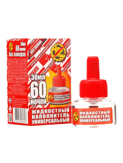 Средство инсектицидное "Жидкость от комаров" универсальный, без запаха, красное, 60 ночей, 30 мл 2