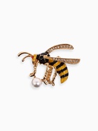 Брошь «Пчелка» с бусиной, цветная в золоте - Фото 1