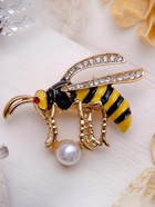 Брошь «Пчелка» с бусиной, цветная в золоте - Фото 8