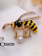 Брошь «Пчелка» с бусиной, цветная в золоте - Фото 7