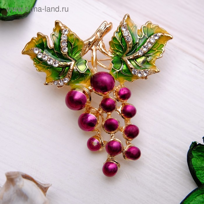Брошь «Виноград Изабелла», цветная в золоте - Фото 1