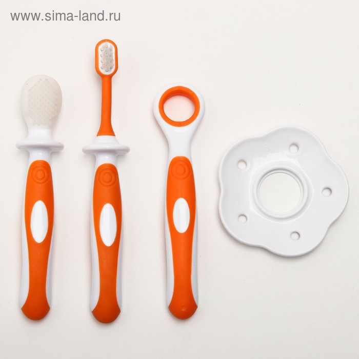 Набор детских зубных щёток-массажеров (силикон/нейлон), с ограничителем, цвет оранжевый - Фото 1
