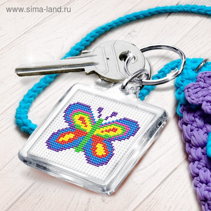 Вышивка крестиком на брелоке "Цветок и бабочка", 2 канвы в наборе - Фото 1