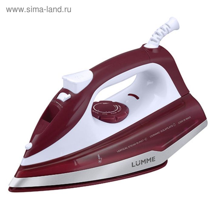 Утюг LUMME LU-1125, 2200 Вт, керамическая подошва, вертикальное отпаривание, бело-красный - Фото 1