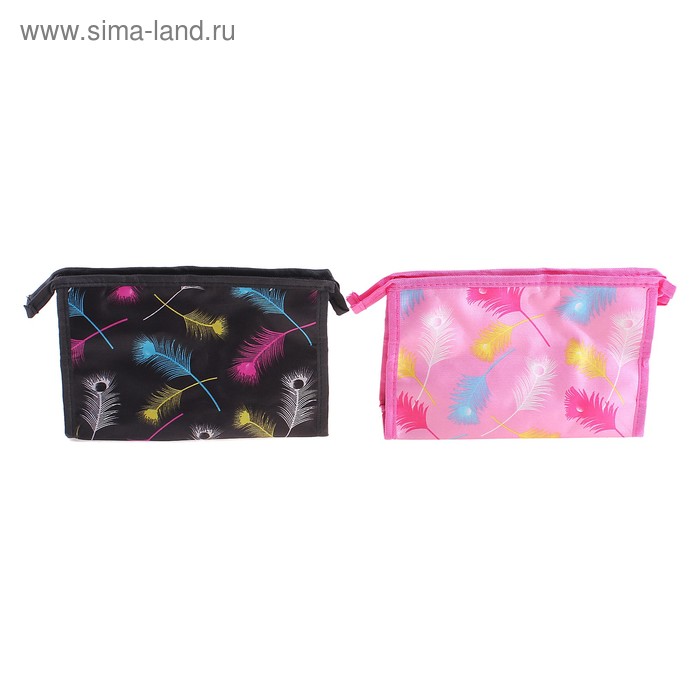 Косметичка с карманом "Пёрышки", атласная - Фото 1