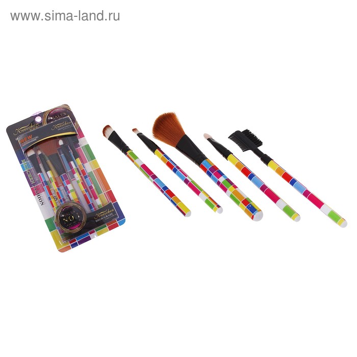 Набор кистей для макияжа, 5 предметов, разноцветный - Фото 1
