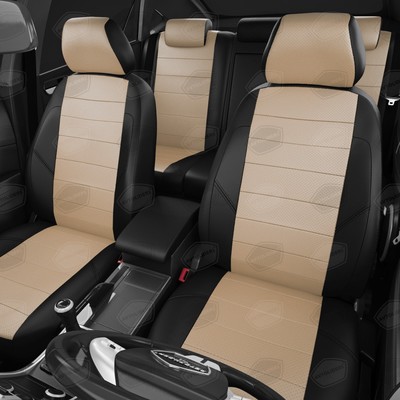 Авточехлы для Volkswagen Tiguan с 2007-2017 г., джип, перфорация, экокожа, цвет бежевый, чёрный