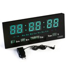 Часы электронные настенные "Соломон", с будильником, 15 х 36 см, зеленые цифры - фото 51446811