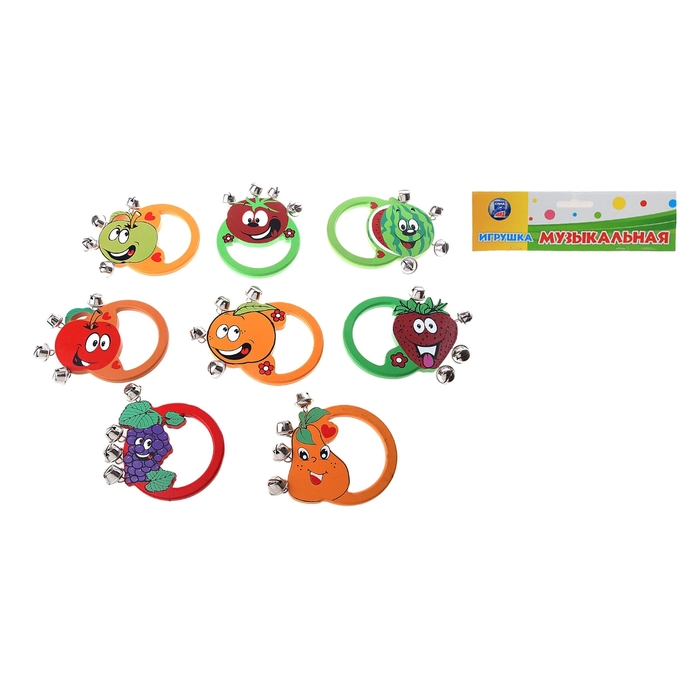 Игрушка музыкальная Погремушка с бубенцами "Весёлые фрукты", цвета МИКС - Фото 1