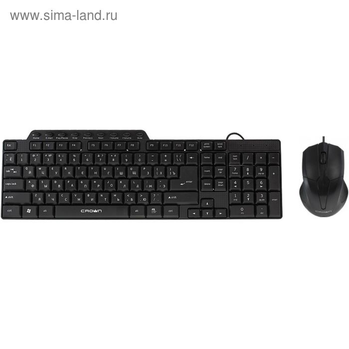 Комплект клавиатура и мышь Crown CMMK-520B, проводной, мембранный, 1000 dpi, USB, черный - Фото 1