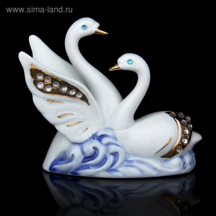 Сувенир керамика "2 лебедя на волне" со стразами 10х11х4,5 см - Фото 1