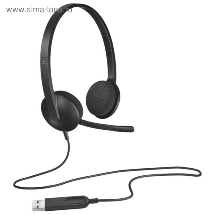 Наушники с микрофоном Headset H340, USB, черные - Фото 1